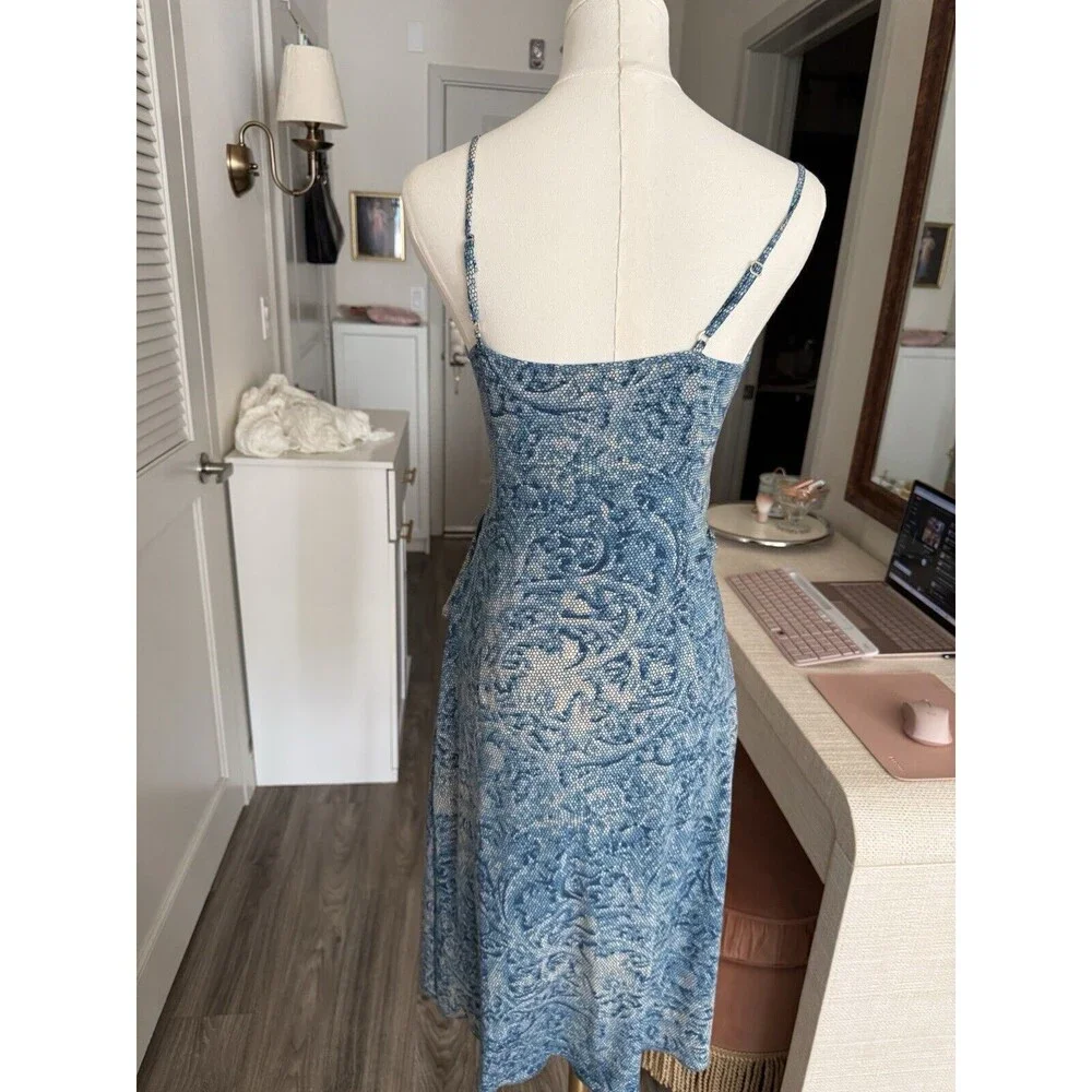 $198 BCBG MAX AZRIA WRAP DRESS WHITE BLUE Size XS High Slit - Picture 8 of 12